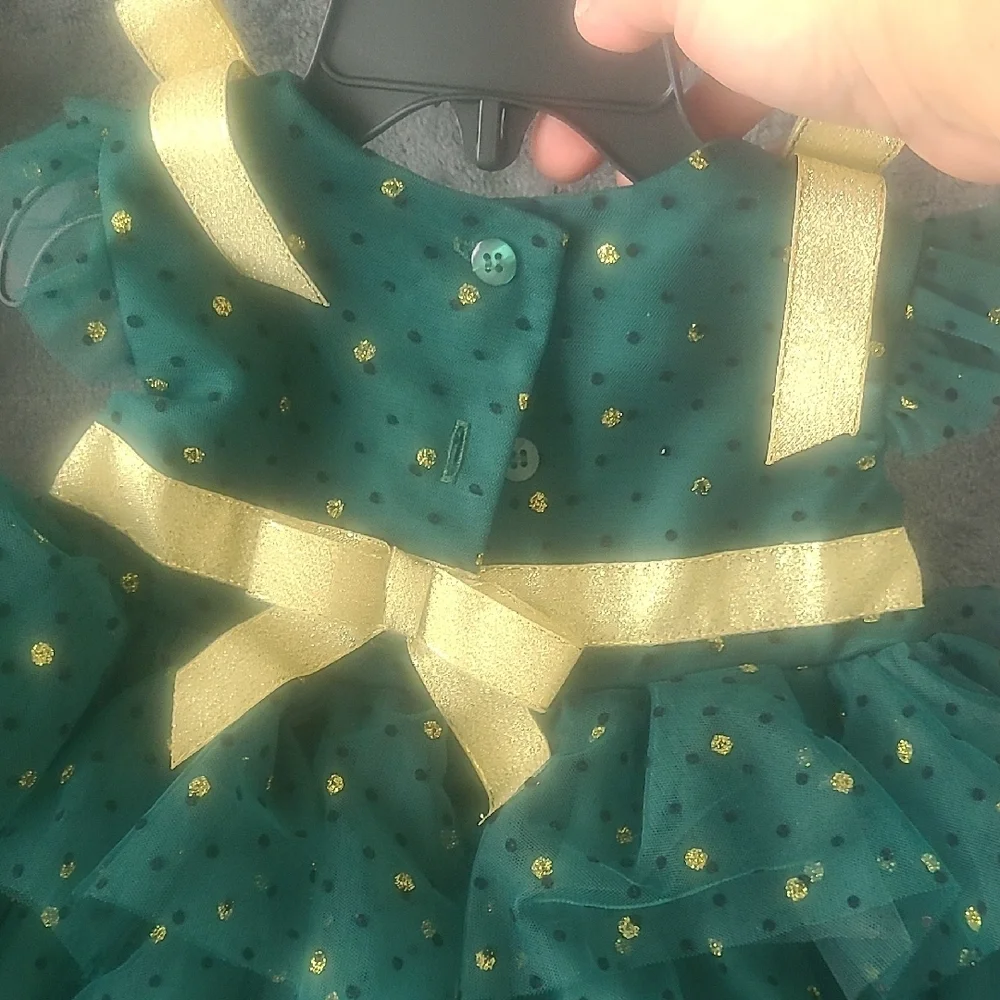 Blueberi Boulevard Green and Gold Formal Dresses (2) For Twin Girls
